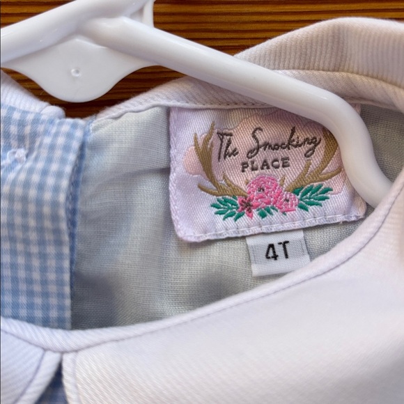 The Smocking Place Adorable Blue Gingham Dress W/Embroidered Crayons Size 4T - Picture 2 of 8